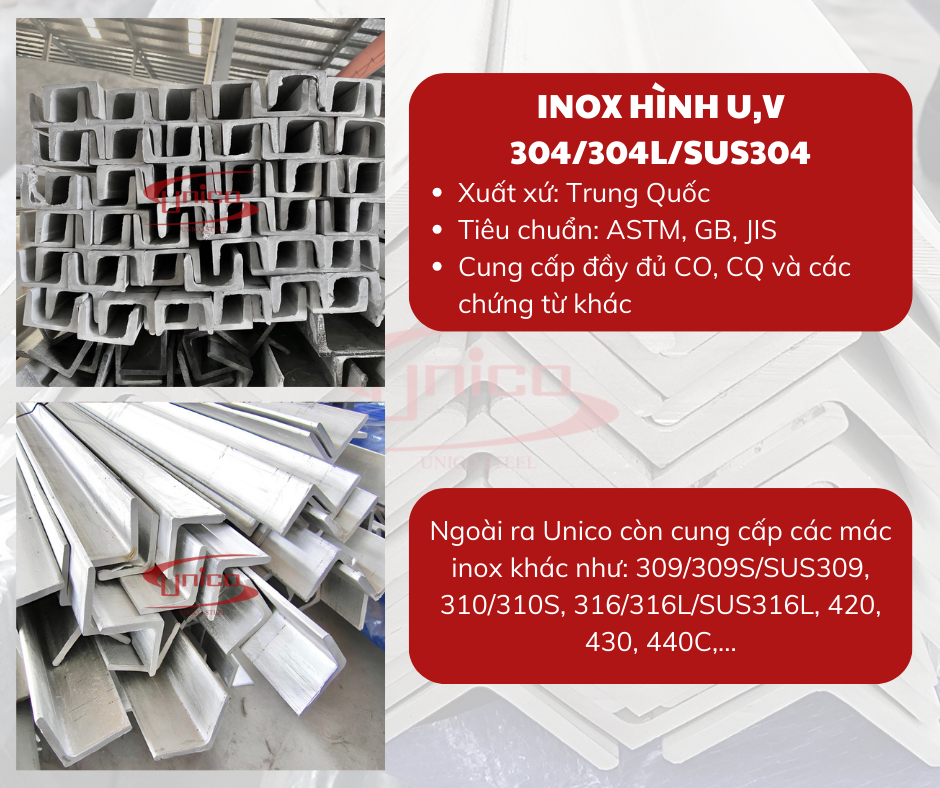 Inox hình U,V 304/304L/SUS304 - Unico Steel